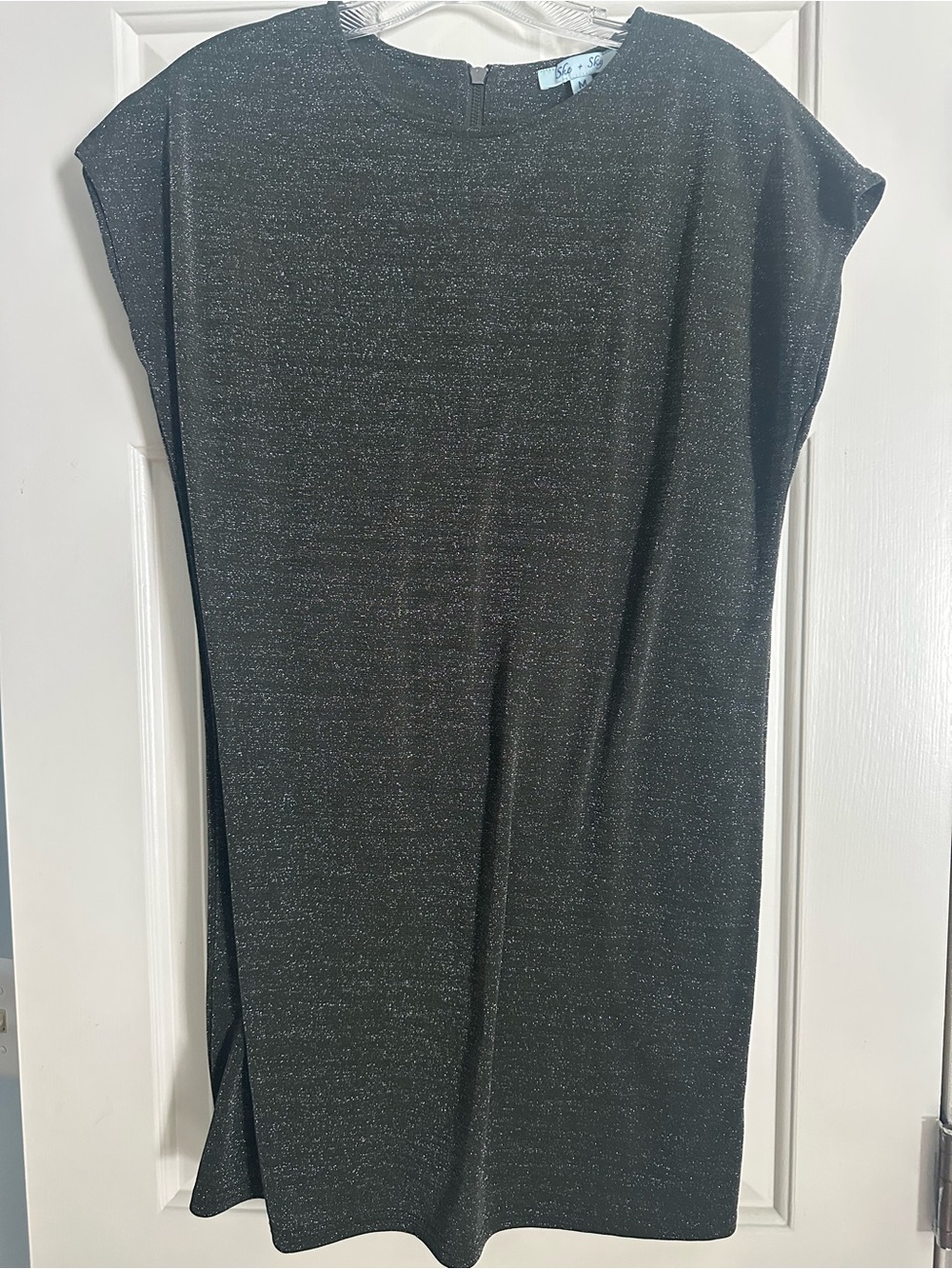She + Sky Black Metallic Cap-Sleeve Tunic